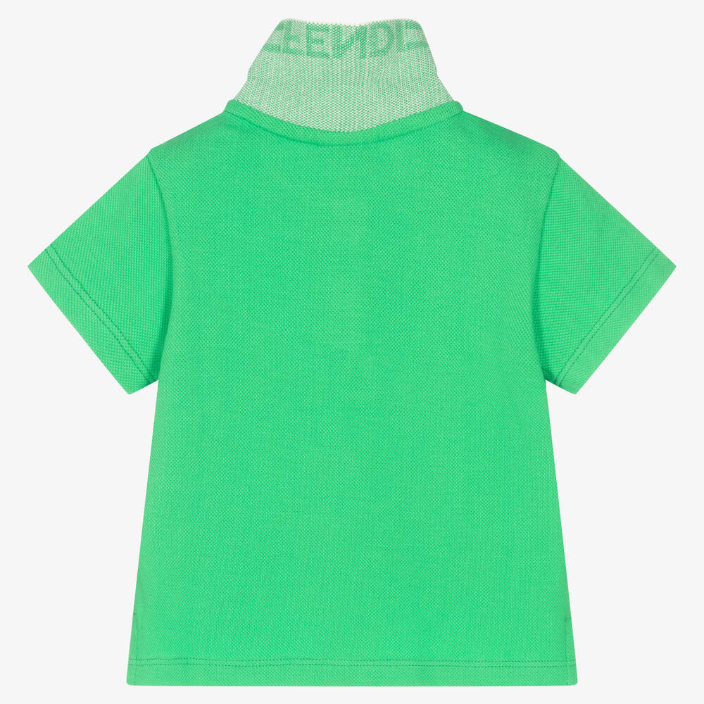 Fendi-Boys Green Cotton Logo Polo  | Childrensalon Outlet