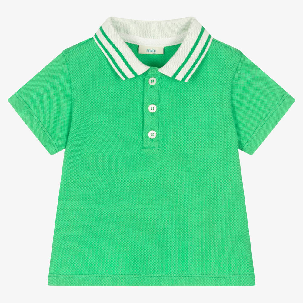 Fendi - Boys Green Cotton Logo Polo  | Childrensalon