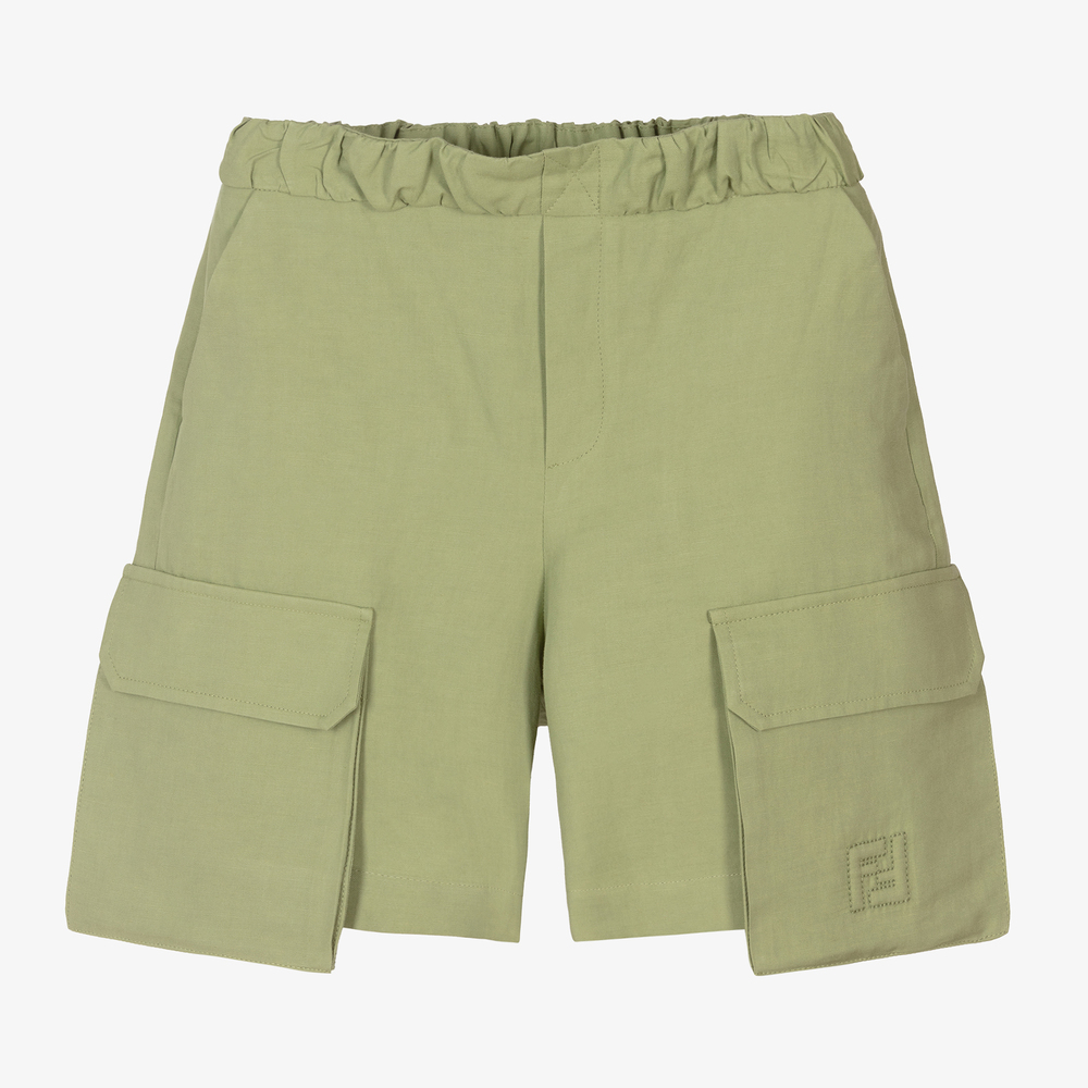 Fendi - Short vert en lin FF Garçon | Childrensalon