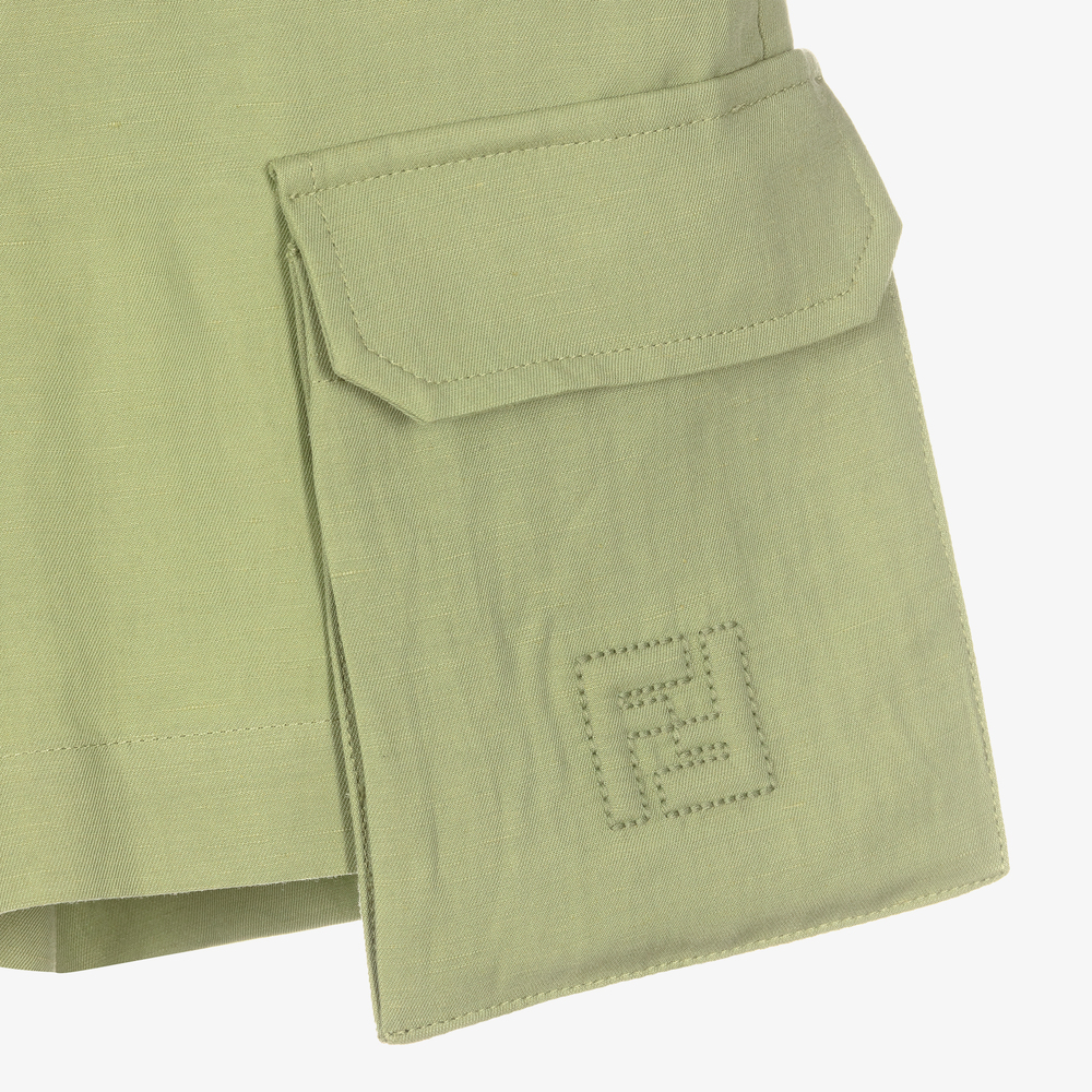 Fendi-Boys Green Linen FF Shorts | Childrensalon Outlet