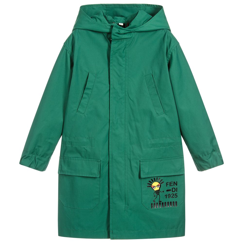 Fendi - معطف باركا مزيج قطن لون أخضر للأولاد | Childrensalon