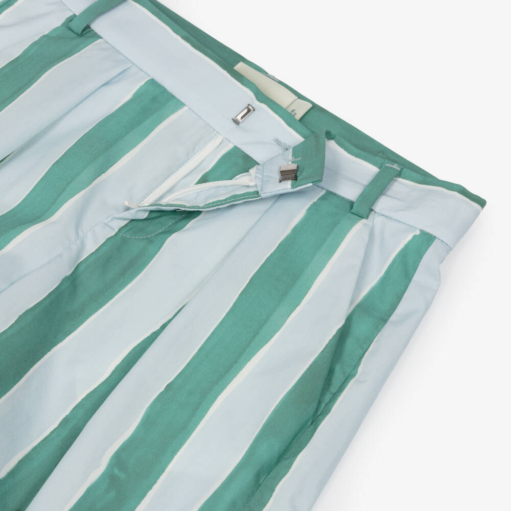 Fendi-Boys Green Striped Cotton Shorts | Childrensalon Outlet