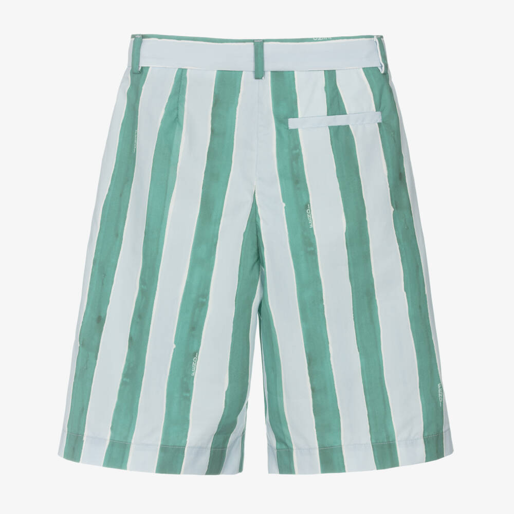 Fendi-Boys Green Striped Cotton Shorts | Childrensalon Outlet