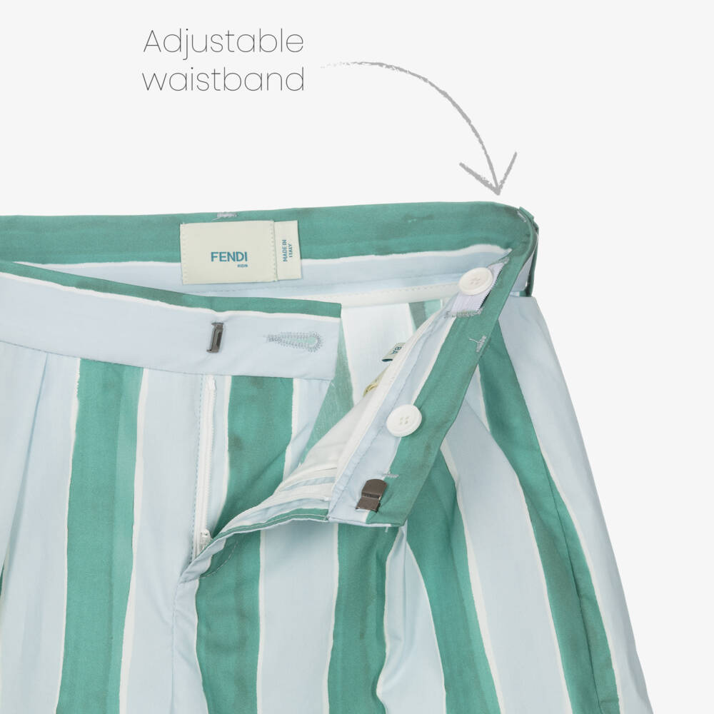 Fendi-Boys Green Striped Cotton Shorts | Childrensalon Outlet