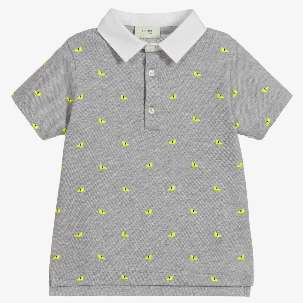 Fendi - Boys Grey Cotton Polo Shirt  | Childrensalon