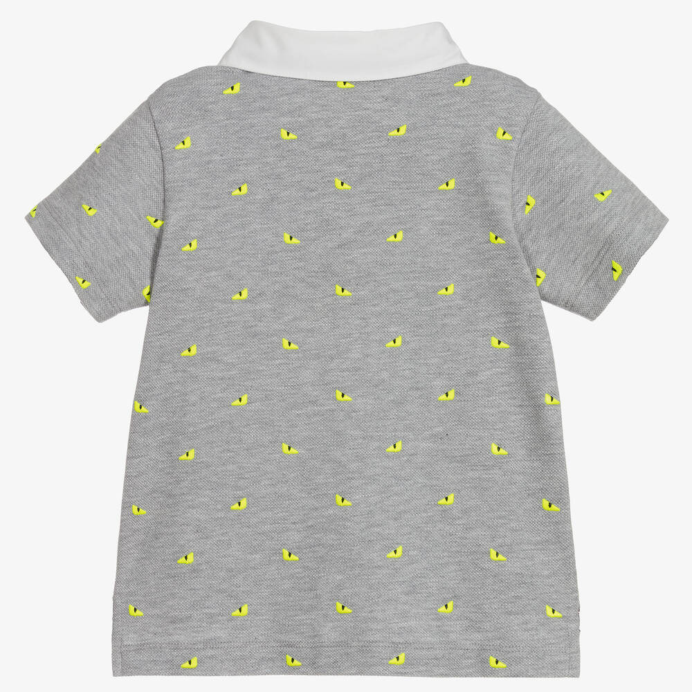 Fendi-Boys Grey Cotton Polo Shirt  | Childrensalon Outlet
