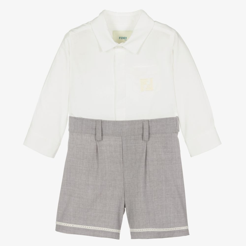 Fendi - Boys Grey & White Buster Suit | Childrensalon