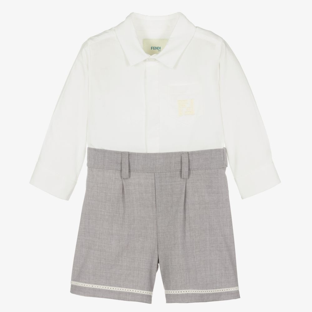 Fendi - Costume short gris et blanc Garçon | Childrensalon