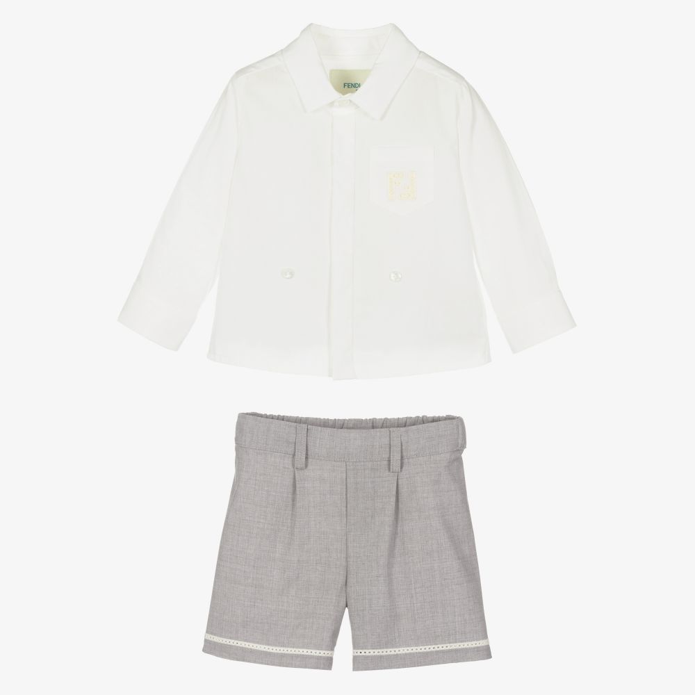 Fendi-Boys Grey & White Buster Suit | Childrensalon Outlet