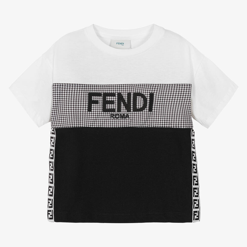Fendi-Boys Houndstooth Logo T-Shirt | Childrensalon Outlet