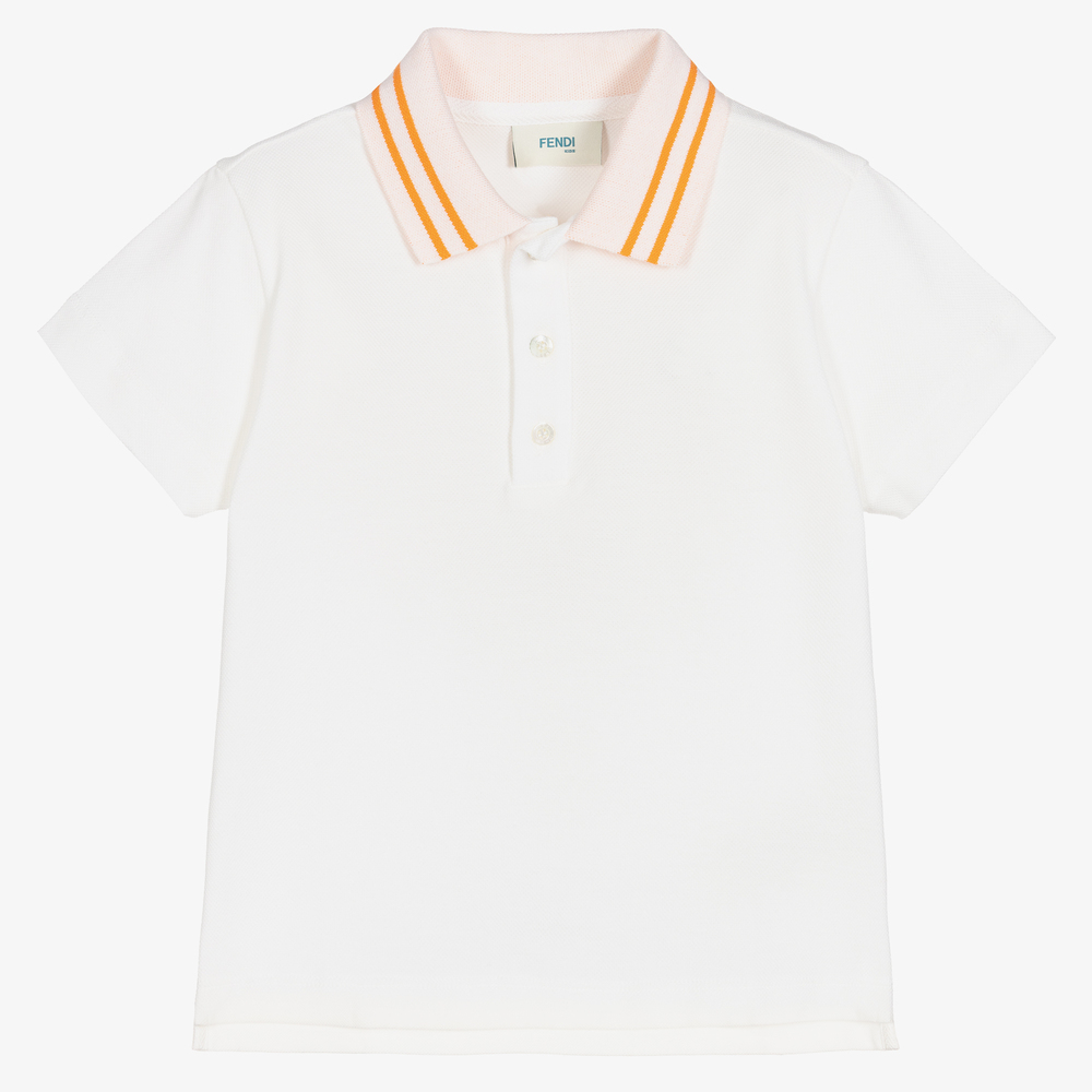 Fendi - قميص قطن بيكيه لون عاجي للأولاد | Childrensalon