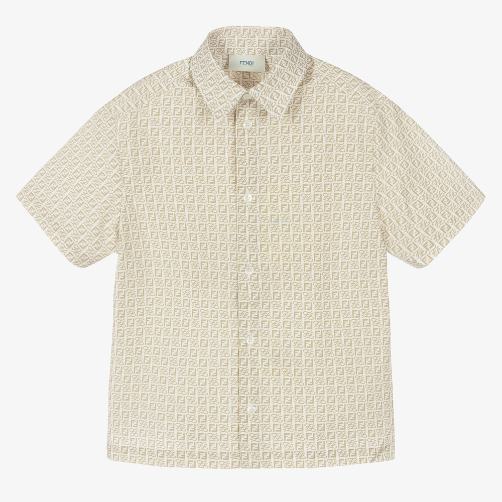 Fendi - Кремовая хлопковая рубашка FF для мальчиков  | Childrensalon