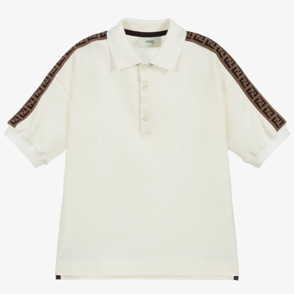 Fendi - Boys Ivory Piqué FF Polo Shirt | Childrensalon