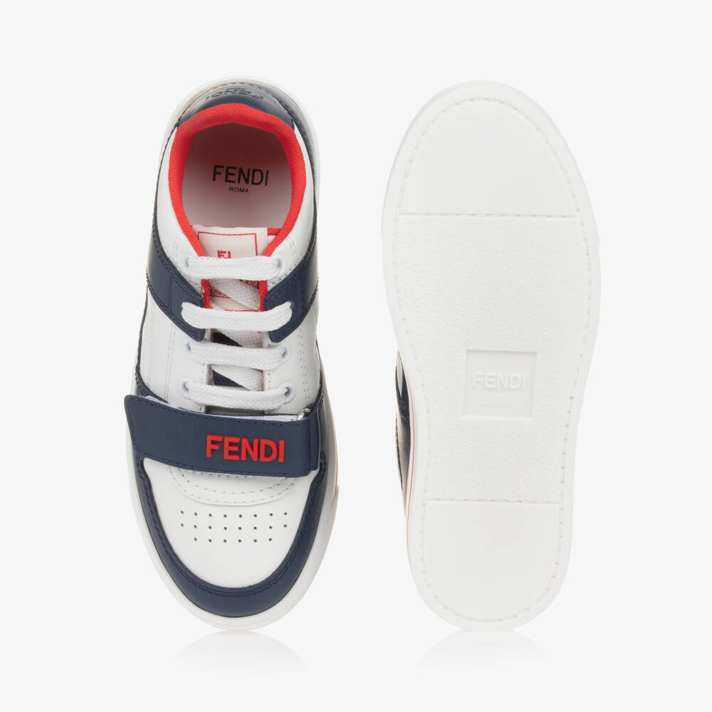 Fendi-حذاء رياضي للأولاد من الجلد باللونين الأزرق الداكن والأبيض | Childrensalon Outlet