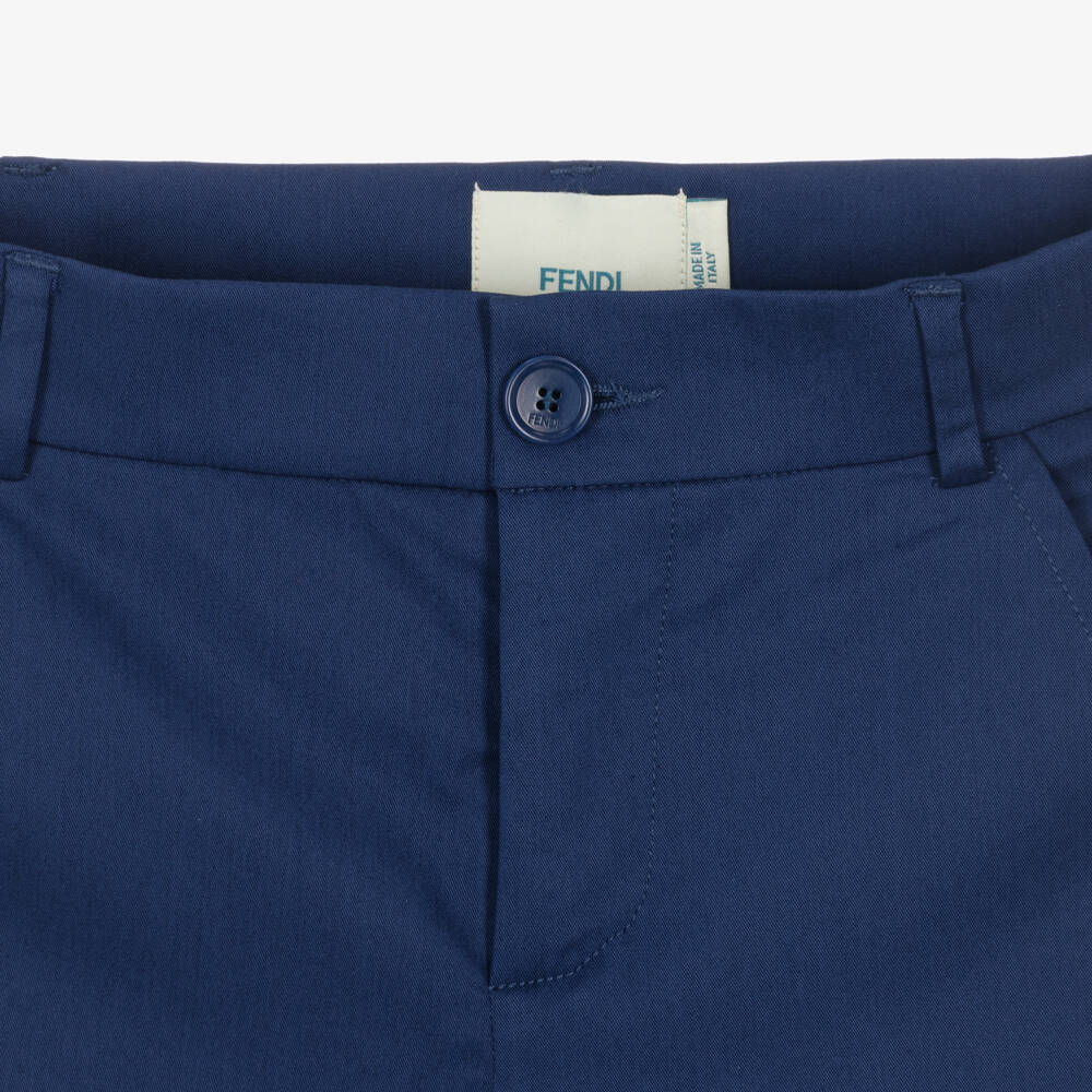 Fendi-Boys Navy Blue Cotton Gabardine Shorts | Childrensalon Outlet