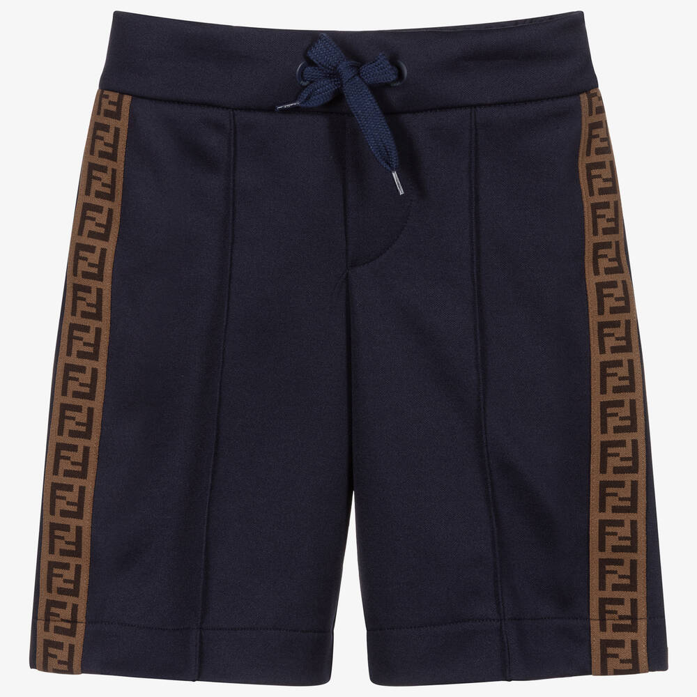 Fendi Boys Navy Blue FF Logo Shorts Childrensalon Outlet