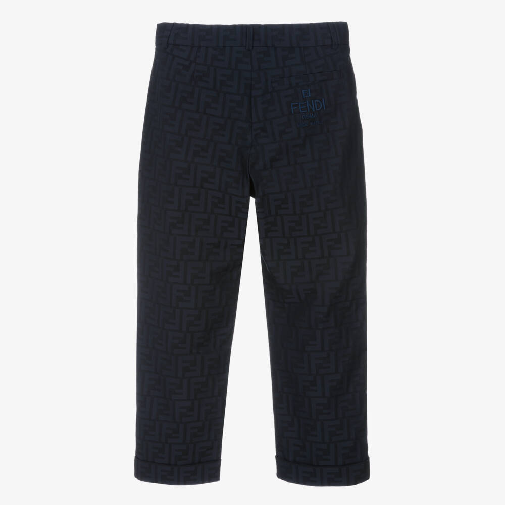 Fendi-Boys Navy Cotton Logo Trousers | Childrensalon Outlet