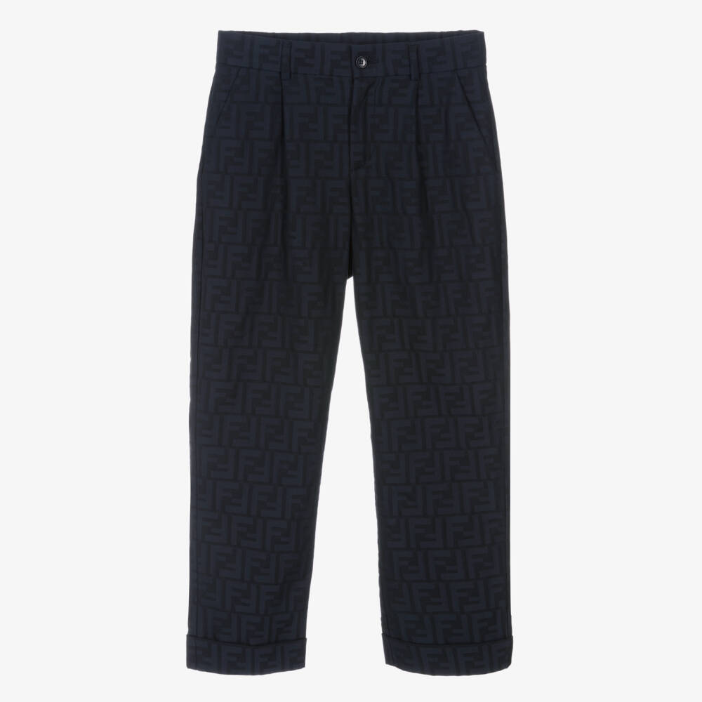 Fendi-Boys Navy Cotton Logo Trousers | Childrensalon Outlet