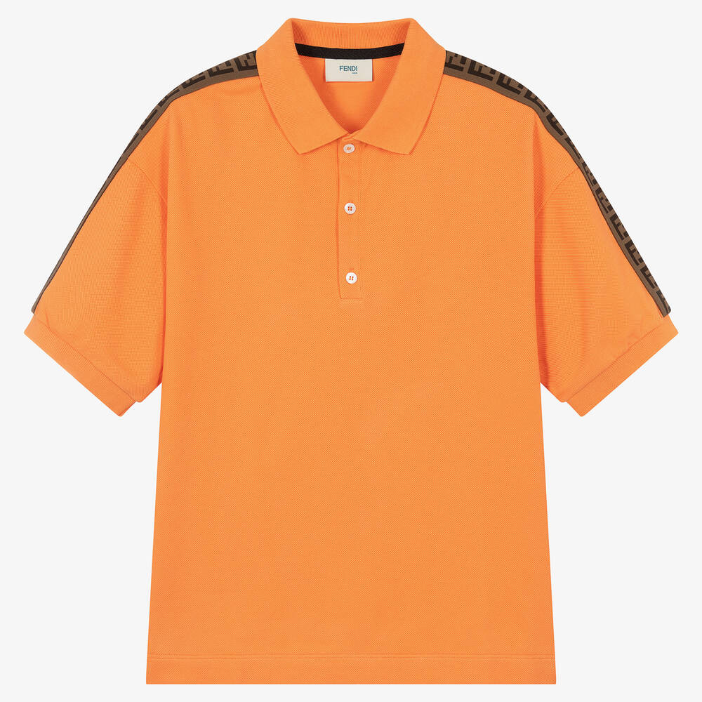 Fendi - Boys Orange Cotton Logo Polo Shirt | Childrensalon