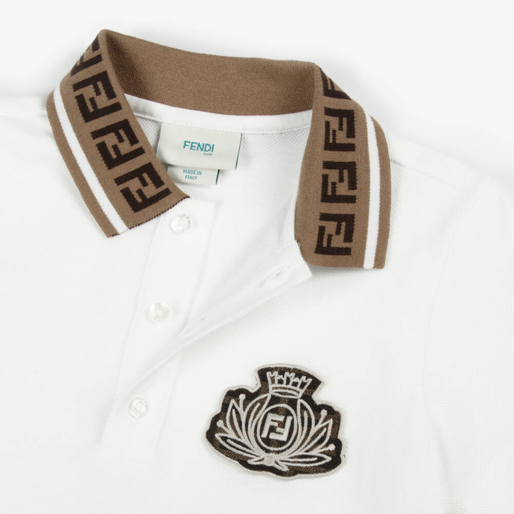 Fendi-Boys White Cotton Polo Shirt | Childrensalon Outlet
