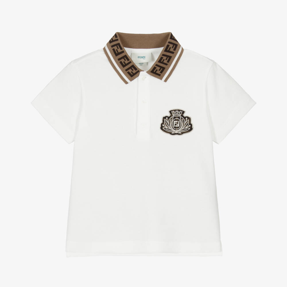 Fendi-Boys White Cotton Polo Shirt | Childrensalon Outlet