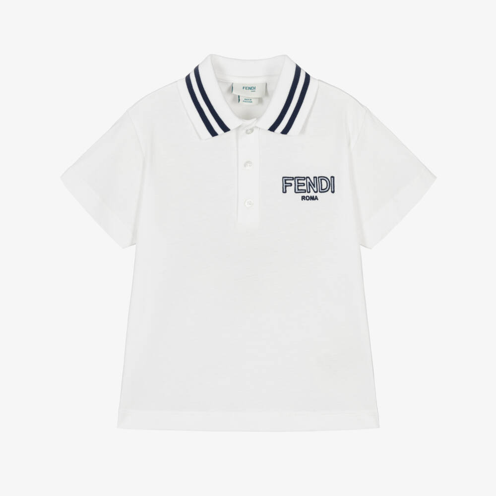 Fendi-Boys White Cotton Polo Shirt | Childrensalon Outlet