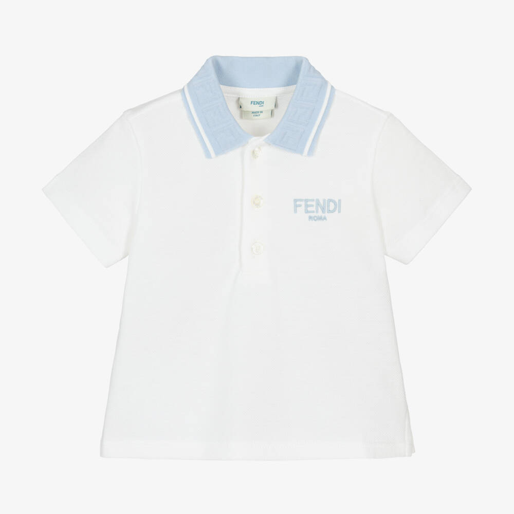 Fendi-Boys White Cotton Polo Shirt | Childrensalon Outlet
