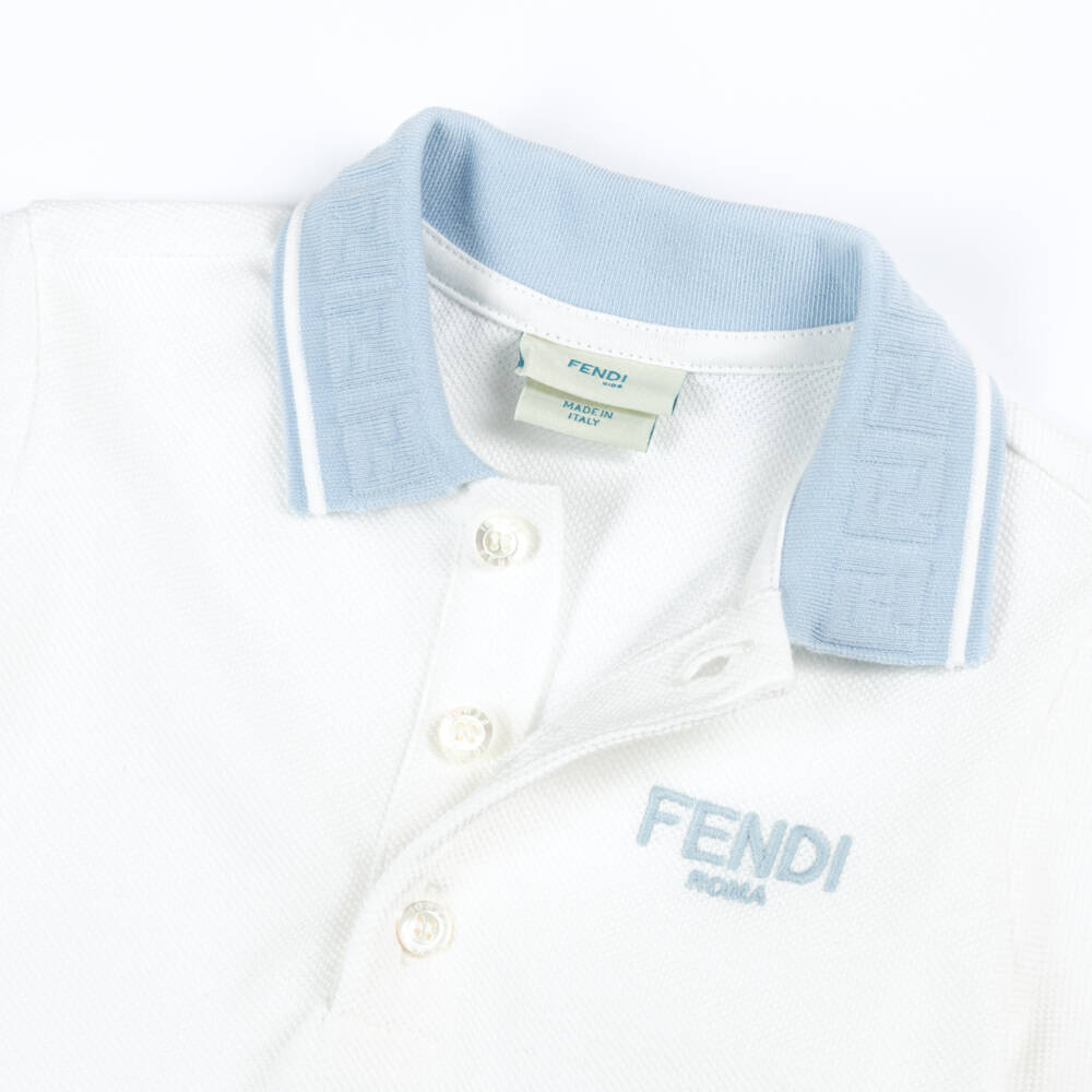 Fendi-Boys White Cotton Polo Shirt | Childrensalon Outlet