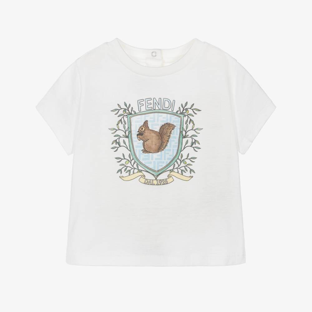 Fendi-Boys White Cotton Squirrel Tee | Childrensalon Outlet