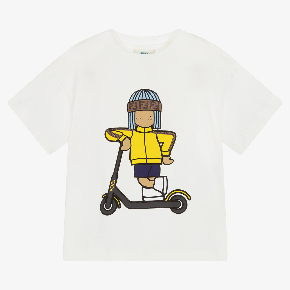 Fendi - Boys White Cotton T-Shirt | Childrensalon