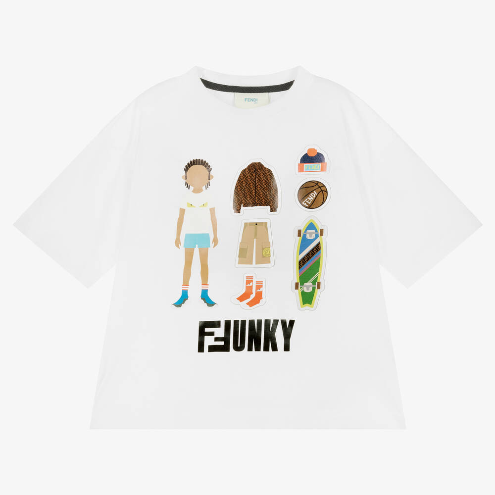 Fendi - Boys White Cotton T-Shirt | Childrensalon