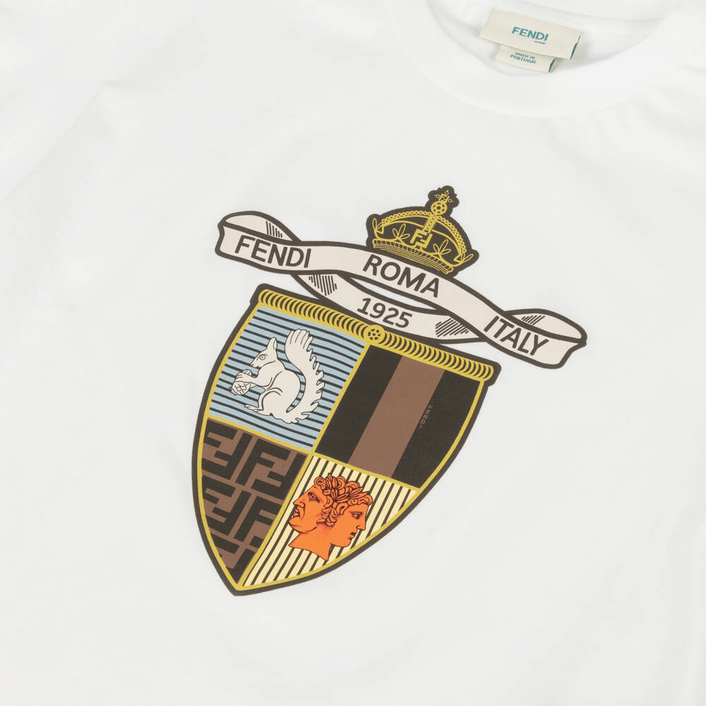 Fendi-Boys White Crest Cotton Tee | Childrensalon Outlet