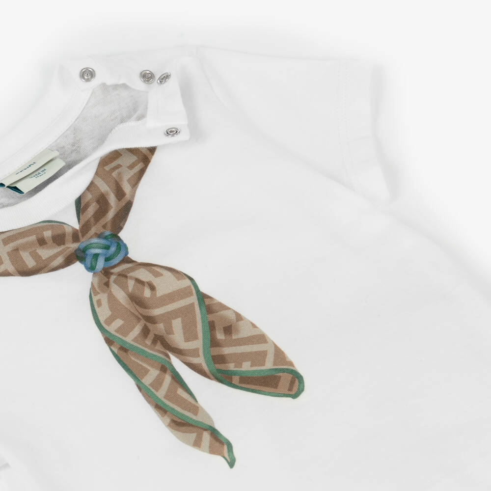 Fendi-Boys White Scarf Print T-Shirt | Childrensalon Outlet