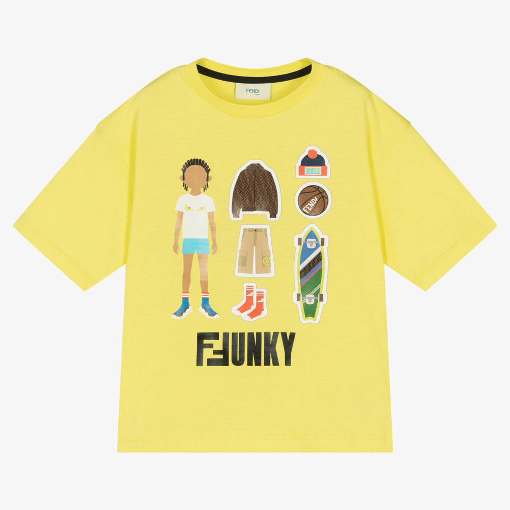 Fendi - Boys Yellow Cotton T-Shirt   | Childrensalon