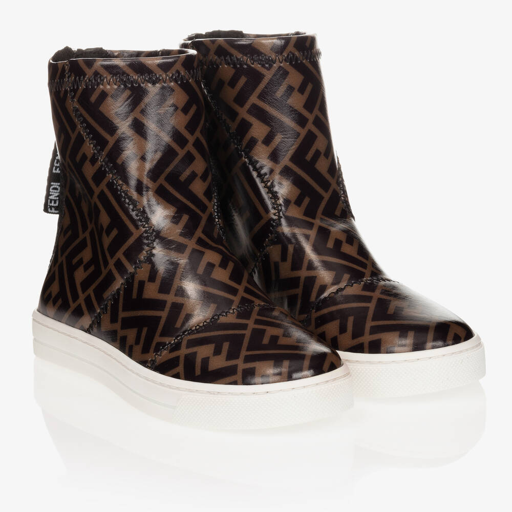 Fendi - Bottines marron à logo FF | Childrensalon