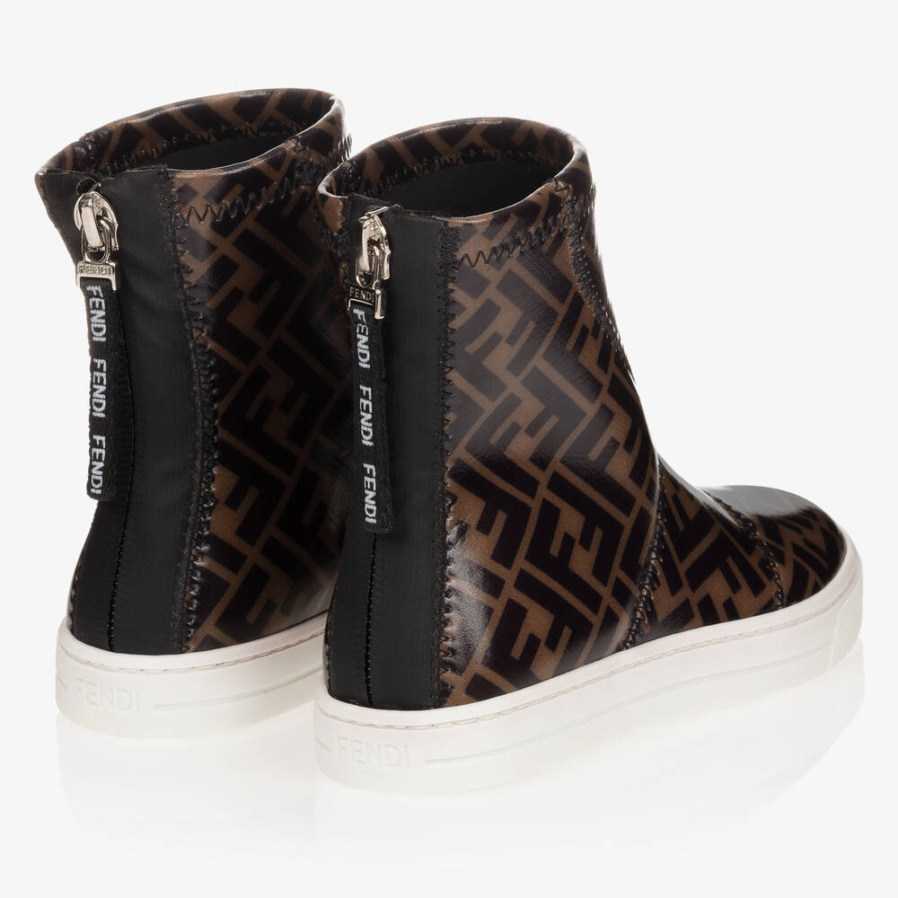 Fendi Brown FF Logo Ankle Boots Childrensalon Outlet