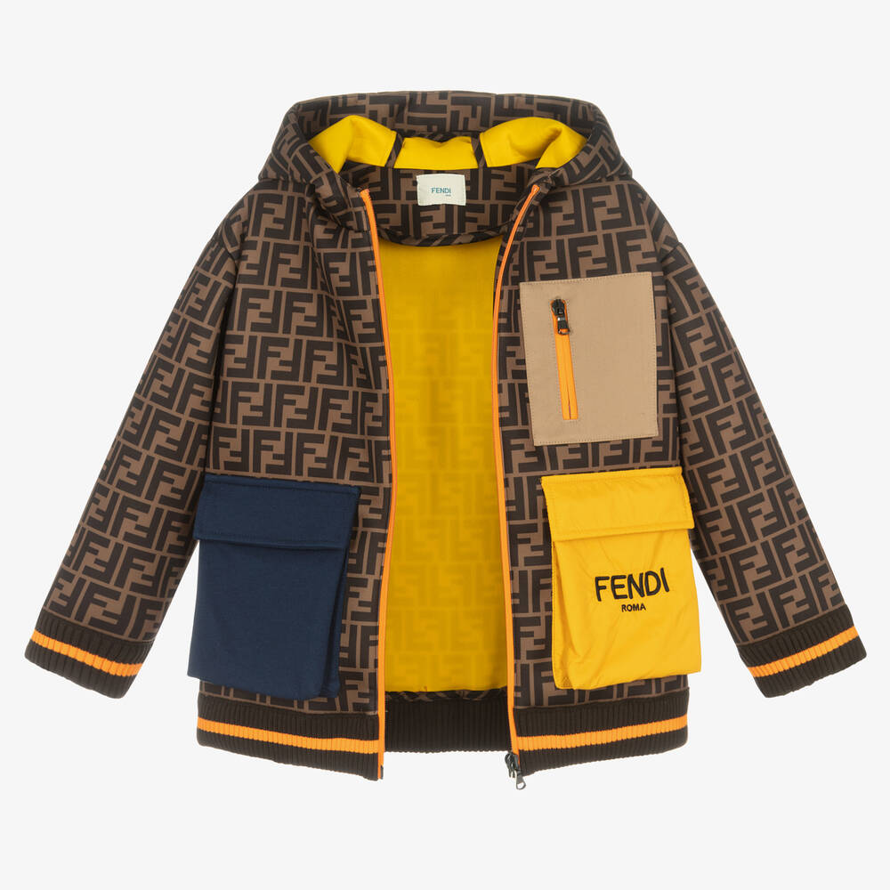 فندي-جاكيت هودي نيوبرين بألون بلوك بني | Childrensalon Outlet