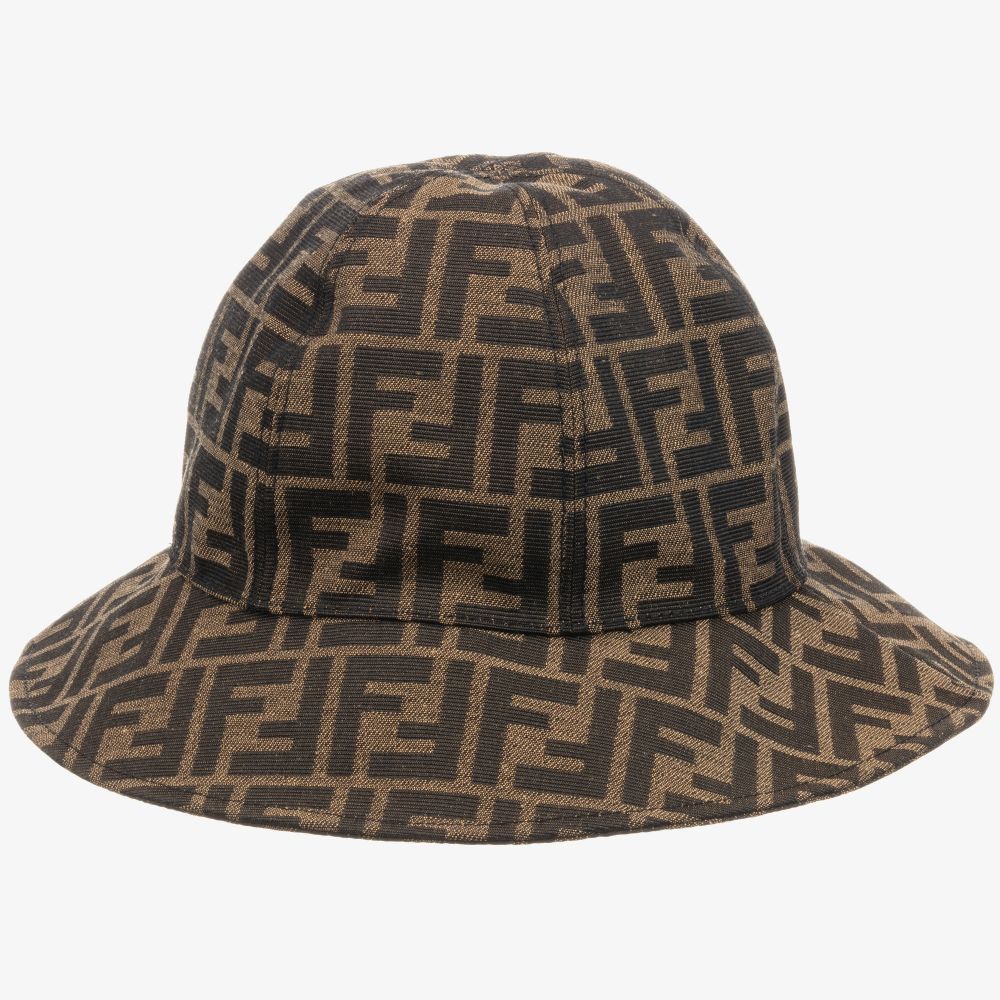 Fendi - Коричневая шляпа с принтом FF | Childrensalon