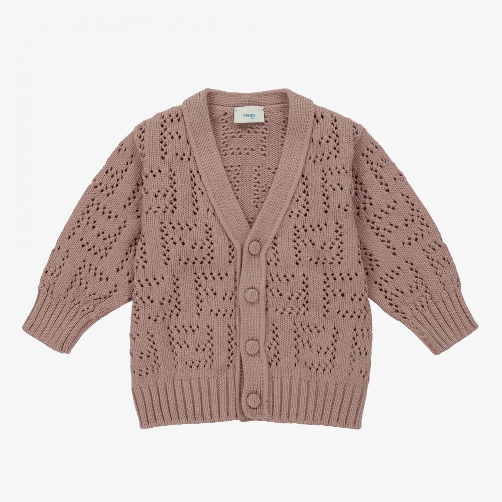 Fendi - Brown FF Logo Knitted Cardigan | Childrensalon