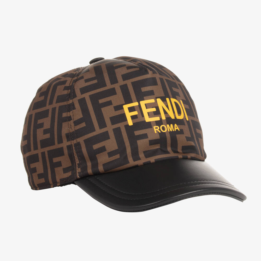 Fendi-Brown FF Logo Leather Cap | Childrensalon Outlet