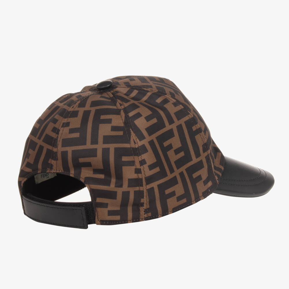 Fendi-Brown FF Logo Leather Cap | Childrensalon Outlet
