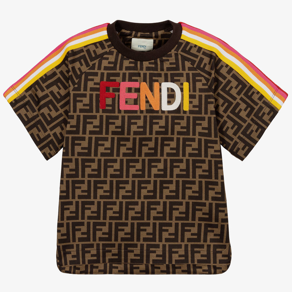 Fendi - Коричневая футболка с принтом FF  | Childrensalon