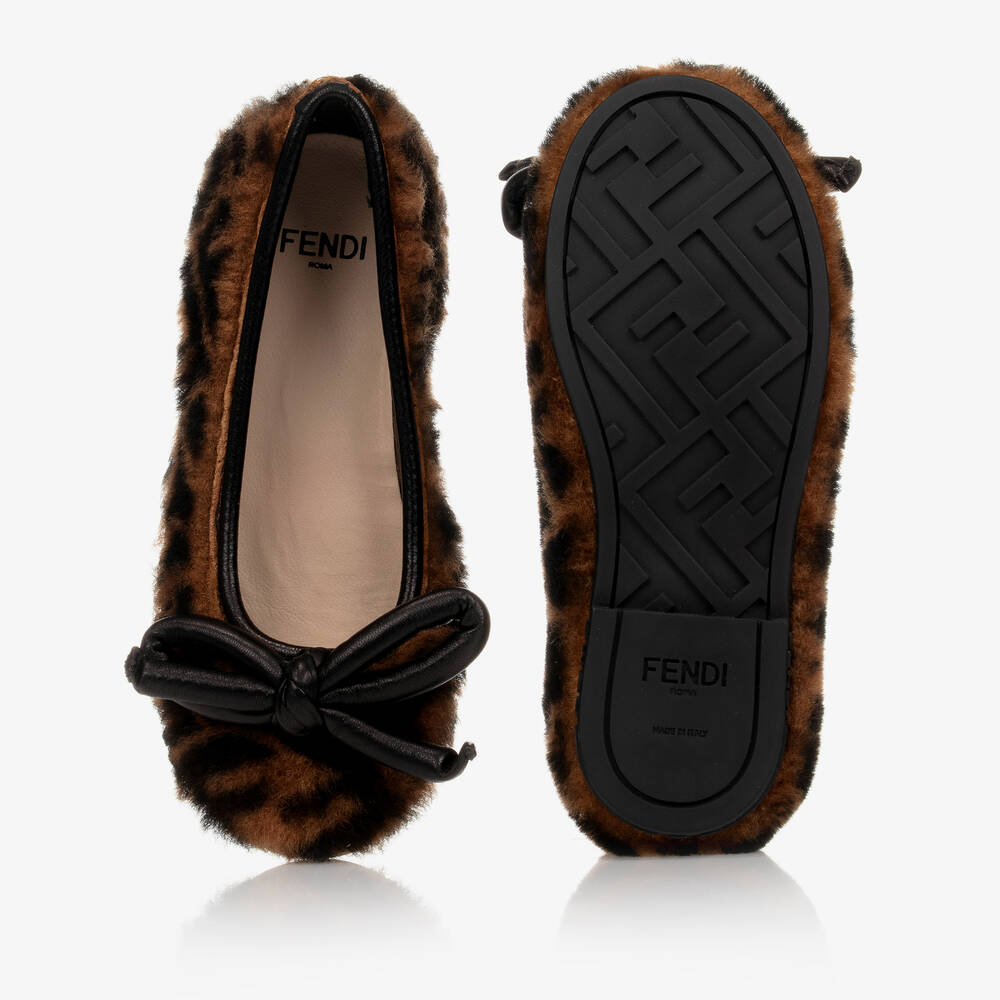 Fendi-Brown FF Sheepskin Ballerina | Childrensalon Outlet