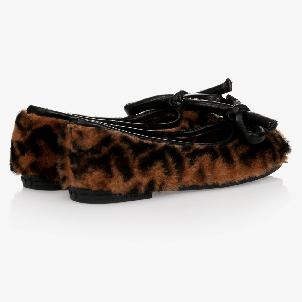 Fendi-Brown FF Sheepskin Ballerina | Childrensalon Outlet