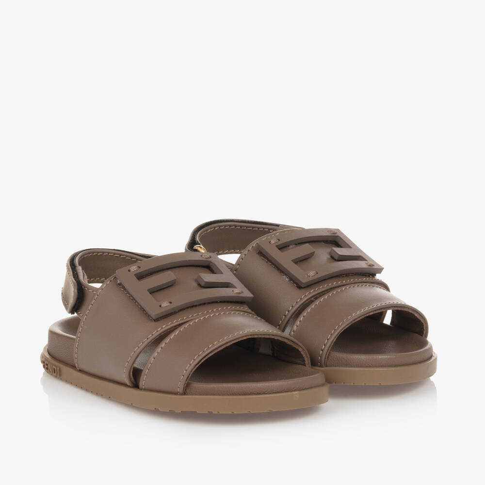 Fendi-Brown Leather FF Sandals | Childrensalon Outlet