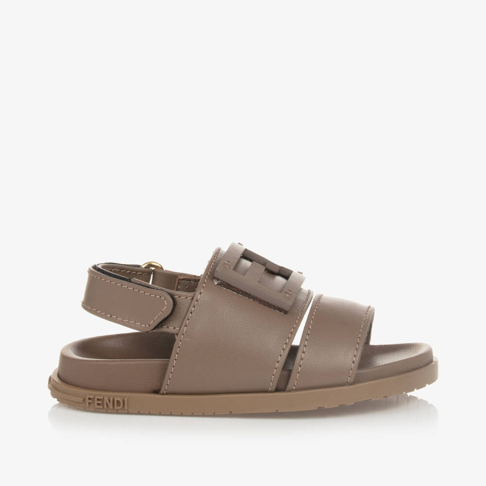 Fendi-Brown Leather FF Sandals | Childrensalon Outlet