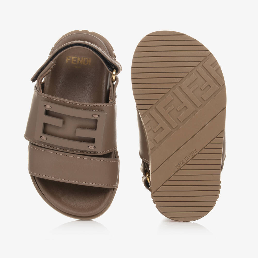 Fendi-Brown Leather FF Sandals | Childrensalon Outlet