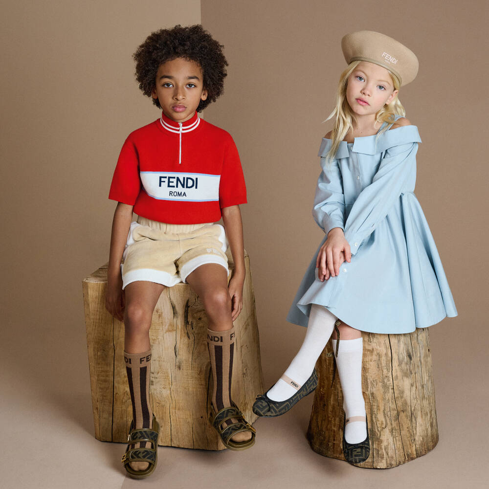 Fendi-صنادل جلدية بنية برباط فيلكرو | Childrensalon Outlet