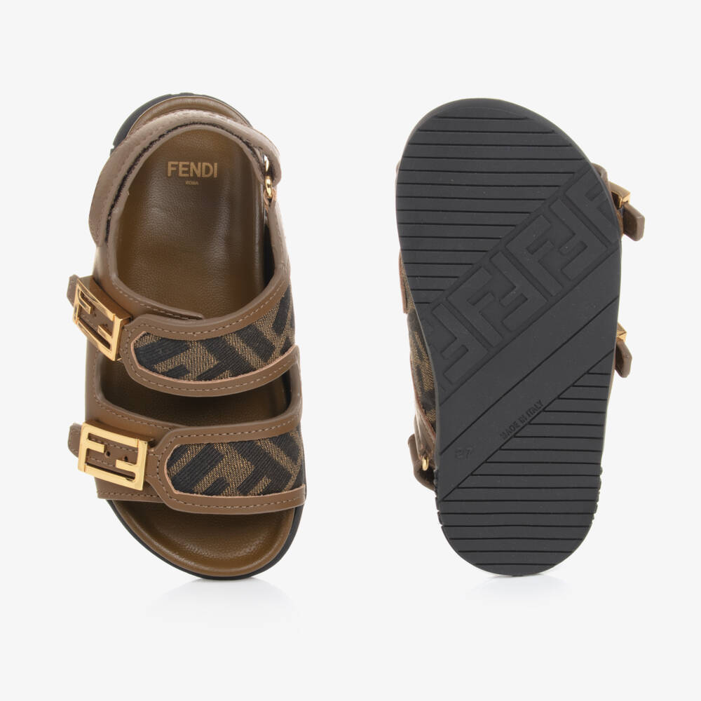 Fendi-صنادل جلدية بنية برباط فيلكرو | Childrensalon Outlet