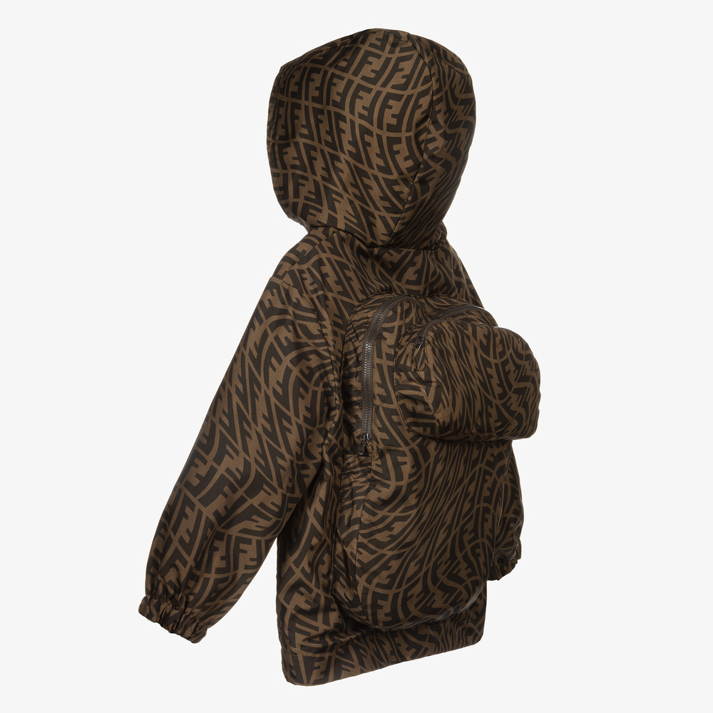 Fendi-Brown Logo Windbreaker Jacket | Childrensalon Outlet